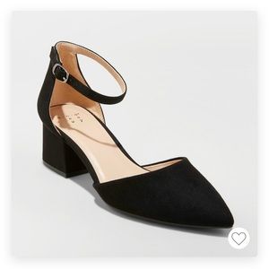 Natalia microsuede pointed toe block heels